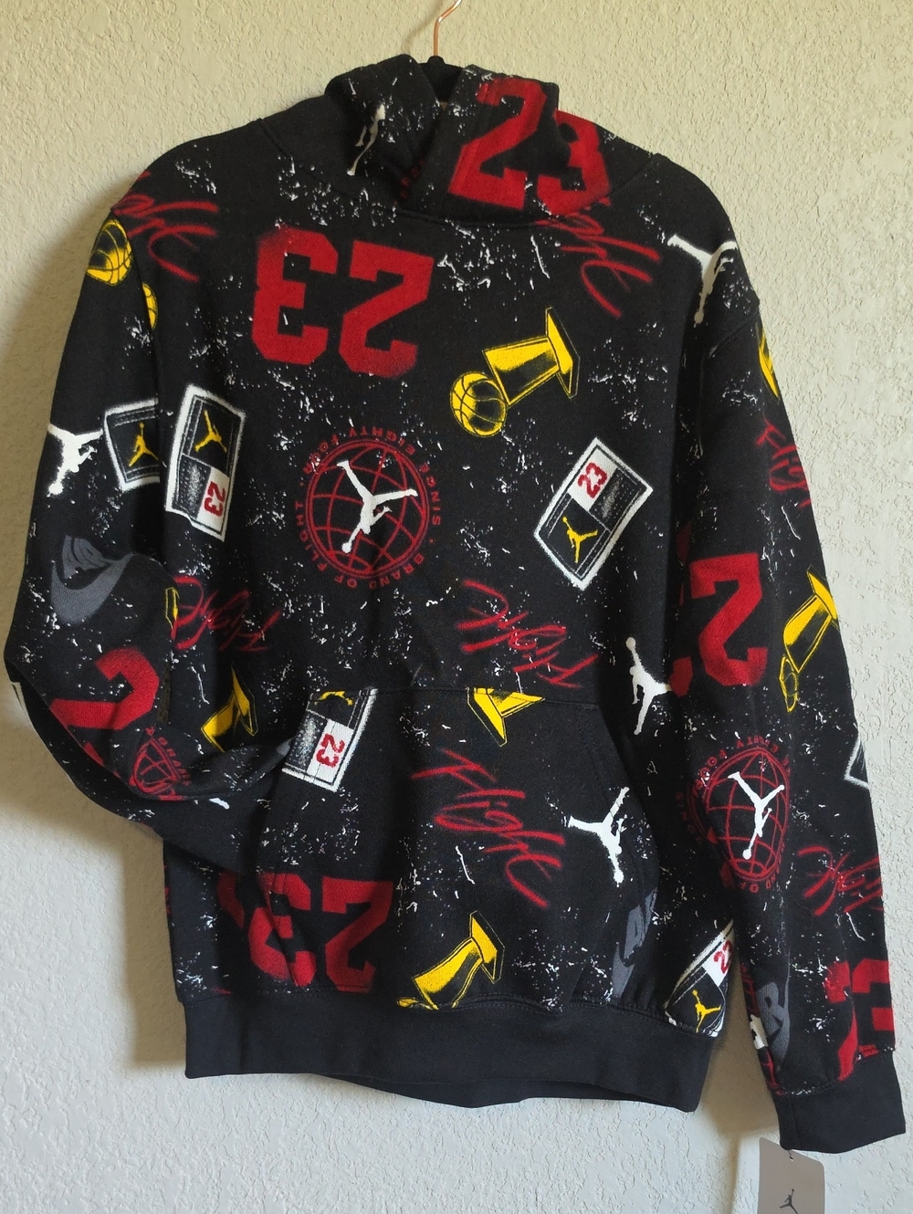 Jordan Black Crewneck with Red and Yellow Athletic Graphics